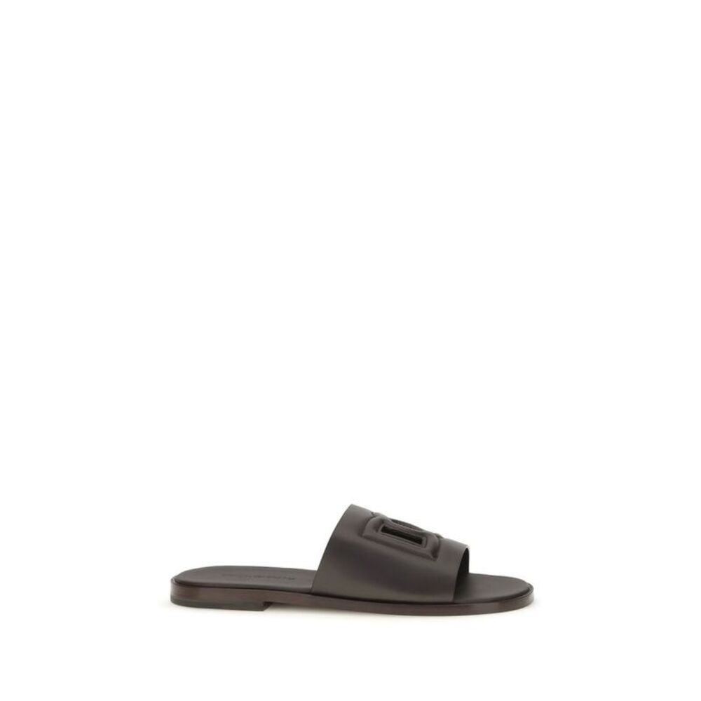 Dolce & Gabbana Brown Calf Leather Bos Taurus Flat Men's Sandals